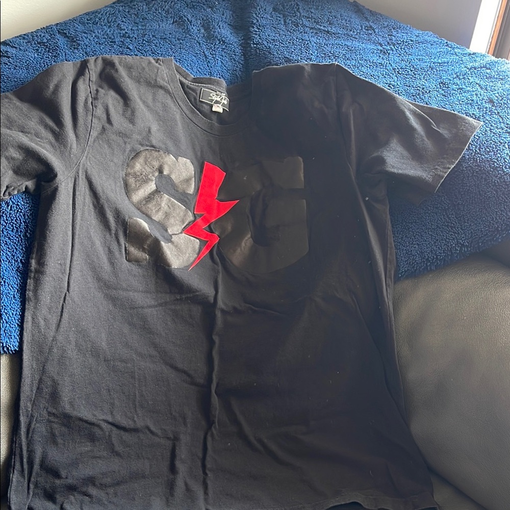 Black T-Shirt with Red Lightning Graphic